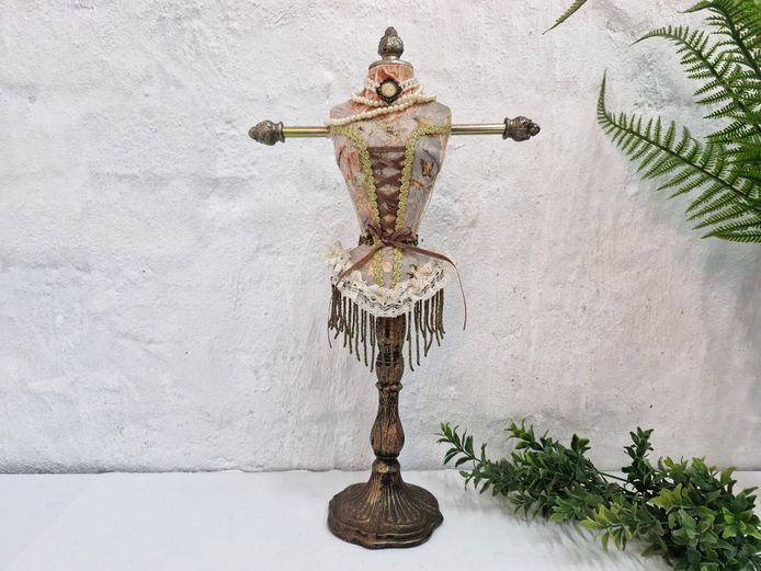 Vintage-Style Fabric Covered Dress Form Jewellery Stand