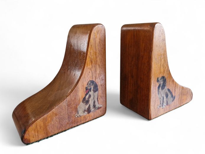 Art Deco Wooden Bookends with Décalcomanie
