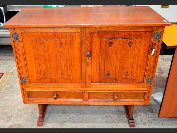 DARK OAK 2-DOOR, 2-DRAWER DRINKS CABINET, 107 x 51 x 95cm