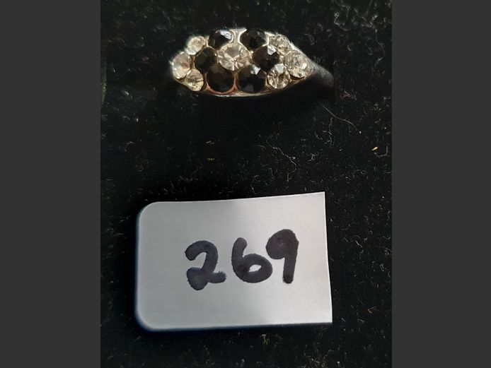 SILVER DRESS RING WITH BLACK & CLEAR STONES