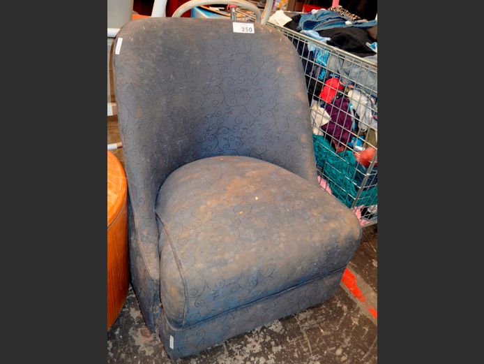 BLUE UPHOLSTERED ARMCHAIR [Needs a clean]