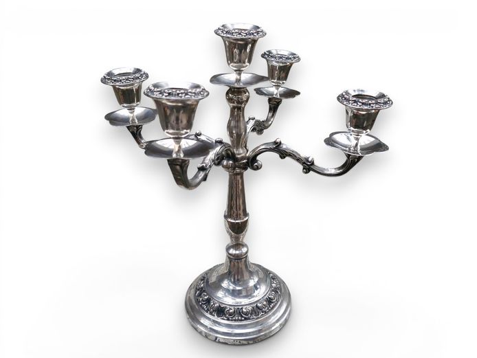 Ornate 5-Light Silver-Plated Weighted Candelabra