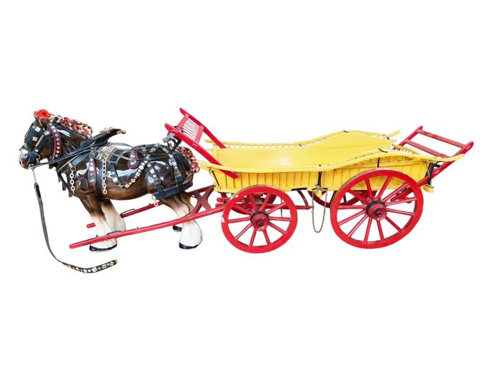 Vintage Ceramc Shire Horse & Wooden Cart