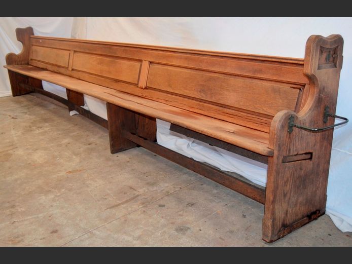 ANTIQUE OAK CHURCH PEW, 441cm x 48cm