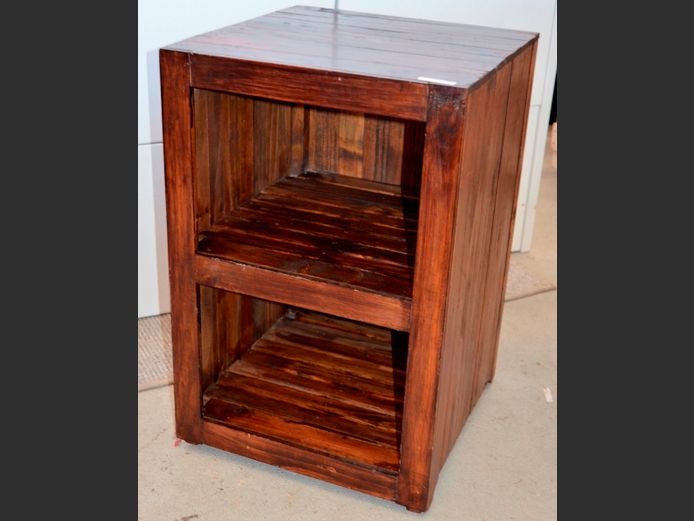STAINED PINE 2-TIER BEDSIDE PEDESTAL, 40 x 40 x 61cm [#: 403512981]