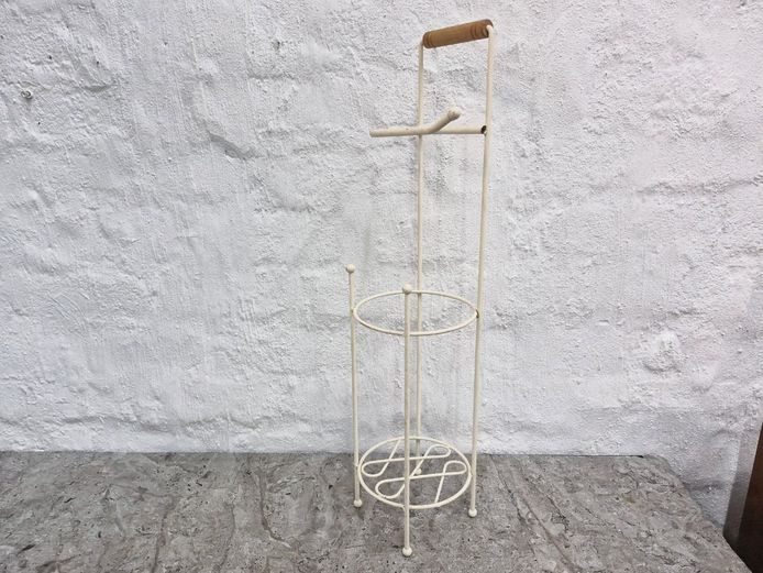 Vintage Cream Wrought Iron Free-Standing Toilet Roll & Towel Holder
