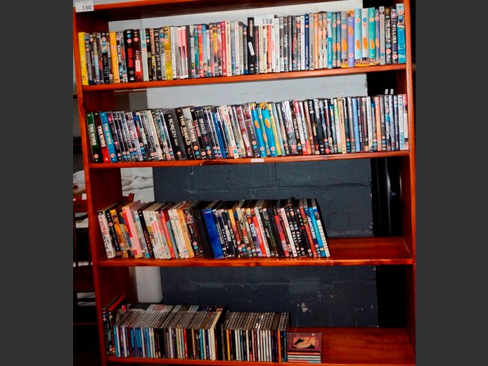 LOT ON 4 SHELVES: DVD's & CD's [Contents unchecked]