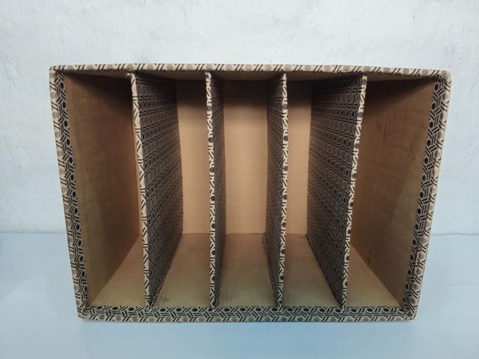 Vintage Geometric Paper-Covered 5-Slot Desktop File Organizer