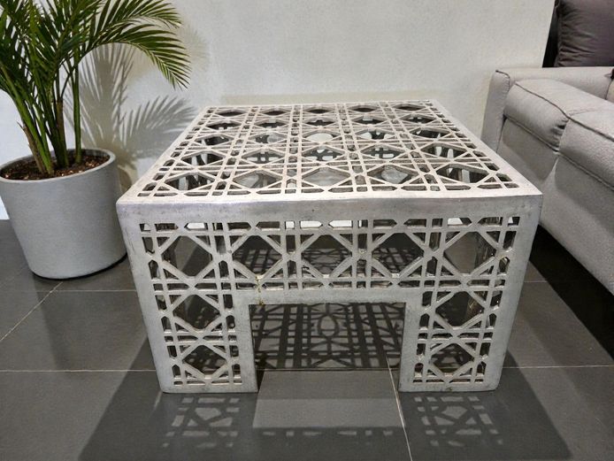 Perforated Aluminium Geometric Design Accent Table