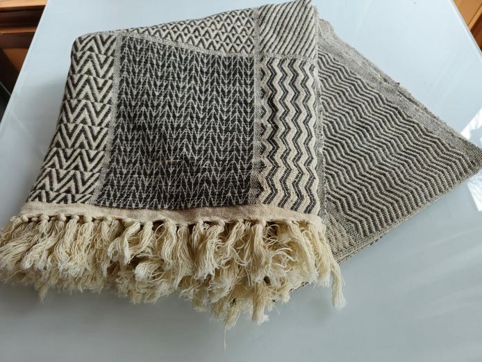 Geometric Patterned Woven Cotton Throw Blanket with Fringe