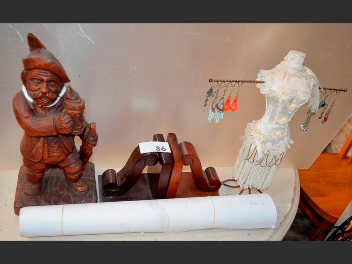CARVED FIGURINE, PAIR BOOKENDS, etc