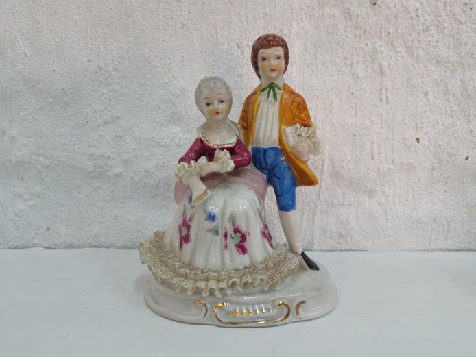 Porcelain Courting Couple Figurine with Lace Detail