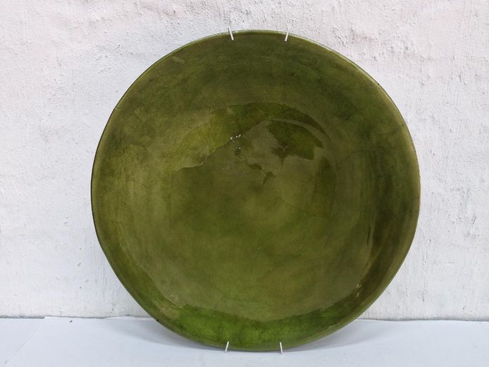 Large Contemporary Green Lacquered Wooden Decorative Wall Plate