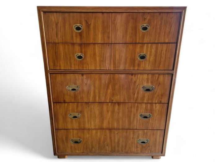 Mid-Century Drexel Campaign Highboy Chest of Drawers
