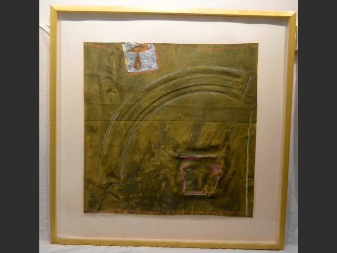 FRAMED ABSTRACT MIXED MEDIA ON CANVAS, 76 x 76cm