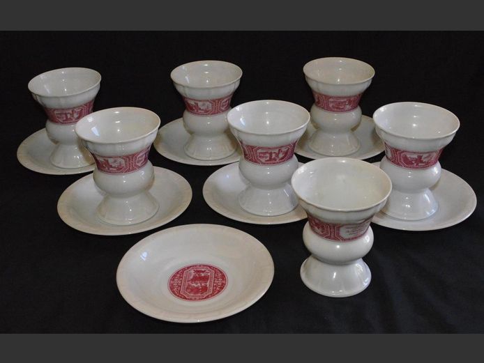 SET OF 7 GERMAN PORCELAIN GOBLETS & SAUCERS