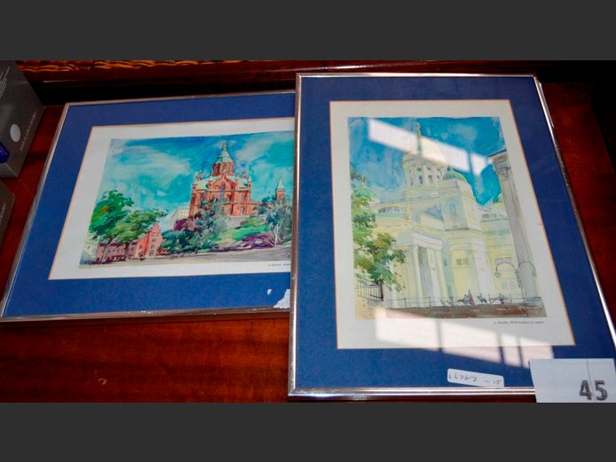 PAIR ALUMINIUM FRAMED PRINTS, 26 x 16.5cm & 24 x 16.5cm