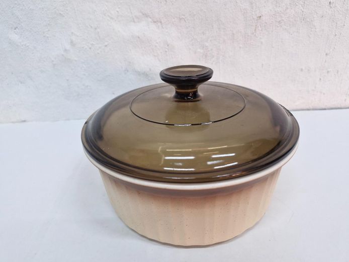 Vintage Corning Ware French Casserole Dish with Original Amber Glass Lid