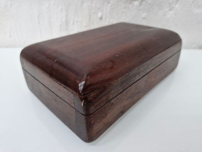 Vintage Solid Hardwood Trinket Jewelry Box - Rectangular Wooden Keepsake Case