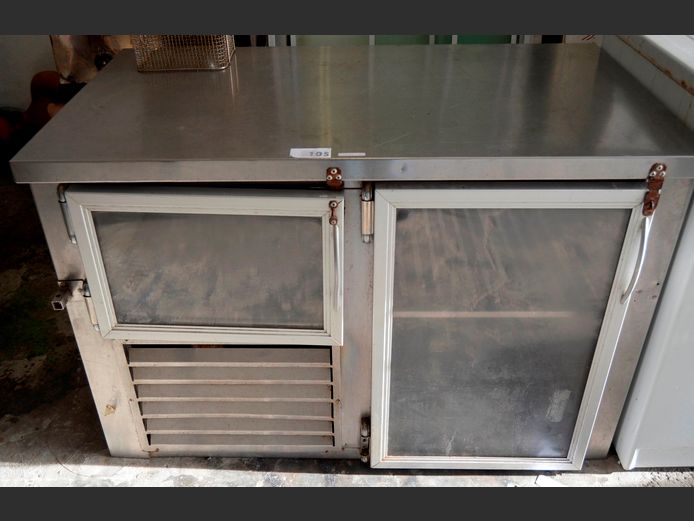 STAINLESS STEEL 1½-DOOR UNDERBAR FRIDGE, 120 x 67 x 81cm [Switches on, Untested further]