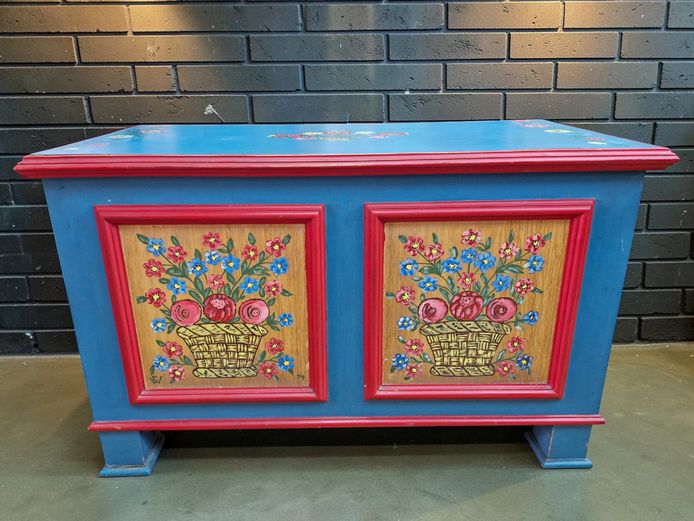 Hand-Painted Folk Art Wooden Storage Chest