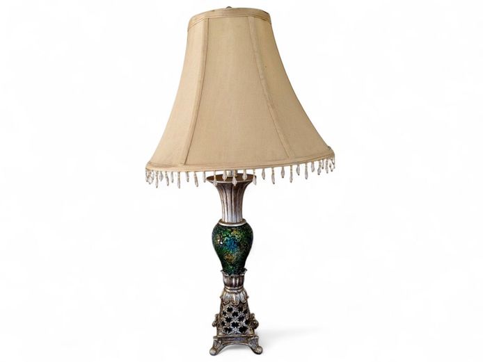 Mosaic & Ornate Resin Table Lamp with Fringed Shade