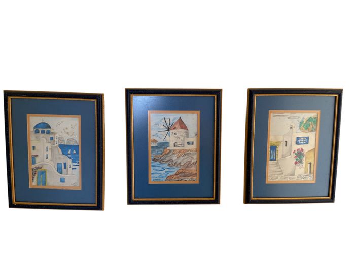 Set of 3 Framed Mediterranean Style Prints