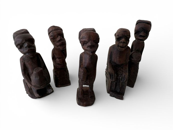 Set of 5 Hand-Carved African Tribal Figures (Wood)
