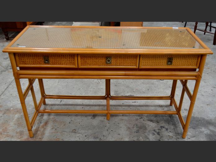 CANE 3-DRAWER SERVER WITH GLASS TOP, 137 x 54 x 80cm