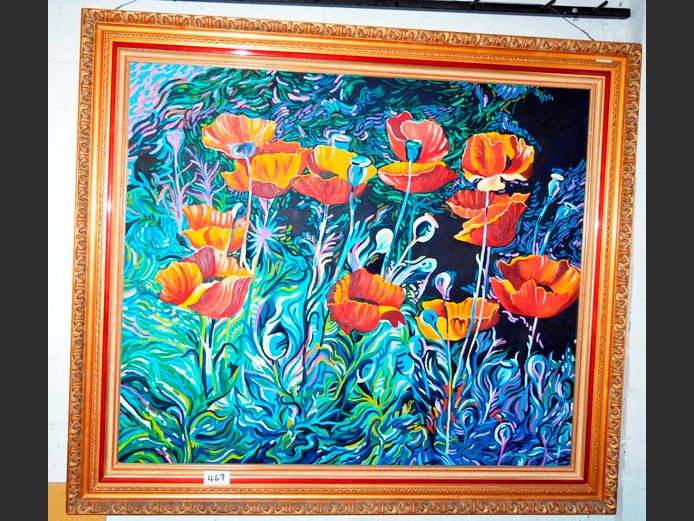 FRAMED OIL ON CANVAS "POPPIES"