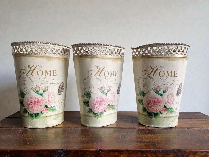 French Country Style Metal Tin Decorative Vases