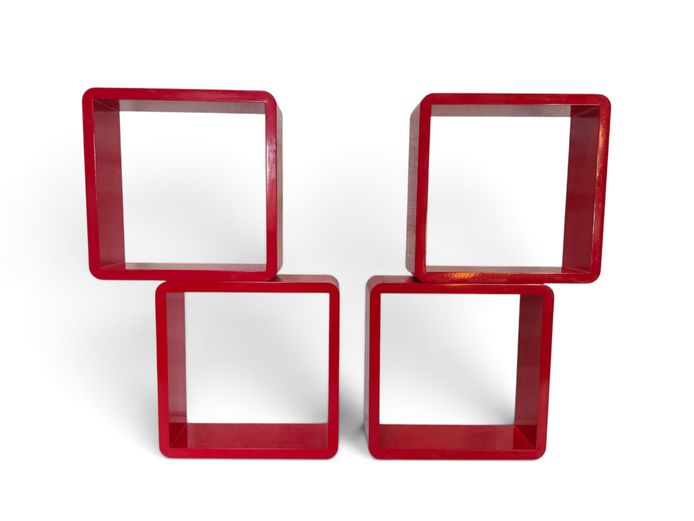 Set of Four Modernist Crimson Cube Floating Wall Shelves