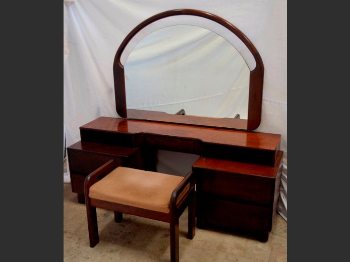 IMBUIA 5-DRAWER DRESSING TABLE WITH MIRROR & STOOL, 150 x 46 x 142cm & 59 x 38 x 48cm