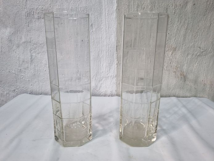 Modern Geometric Clear Glass Vase Pair