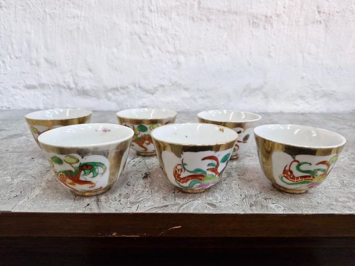 Vintage Chinese Export Porcelain Dragon Tea Cups - Set of 6