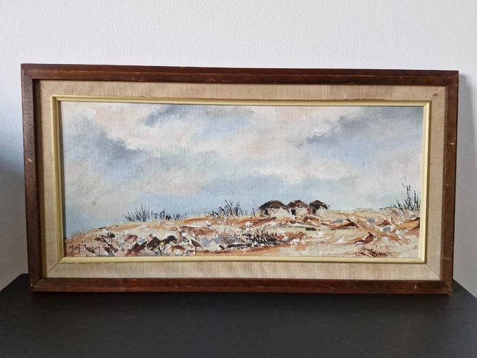 Marj Meeuwen Framed Oil Landscape Painting with Cottages