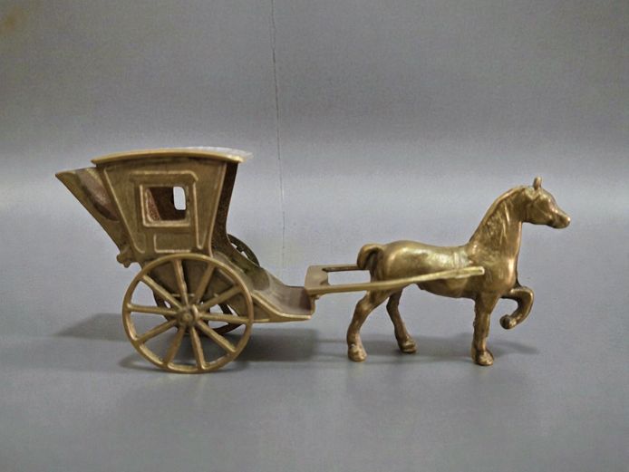Vintage Brass Horse-Drawn Carriage Figurine