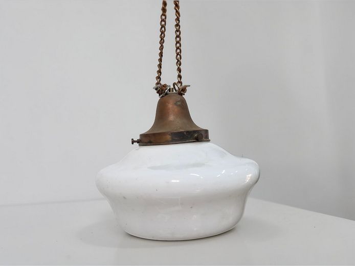 Art Deco Opaline Glass & Copper Pendant Light