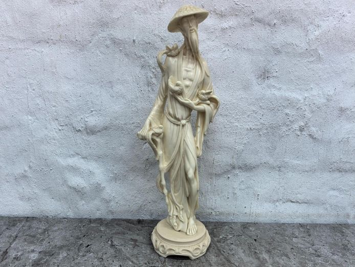 Tall Faux Ivory Carved Asian Wise Man Statue