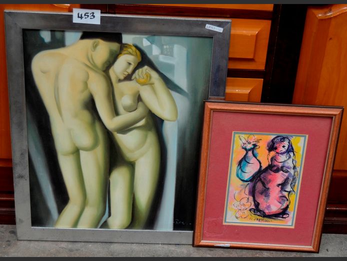FRAMED CLAERHOUT PRINT, 28.5 x 19.5cm, & A FRAMED NUDE STUDY, 60 x 50cm