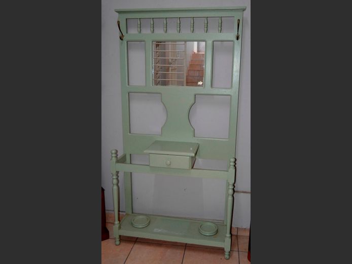 PALE GREEN PAINTED HALL STAND WITH MIRROR, 96 x 33 x 192cm