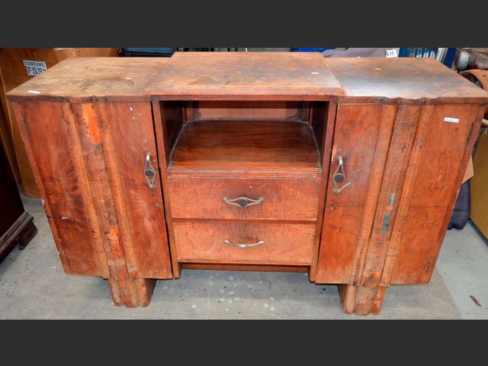 ART DECO MAHOGANY 2-DOOR, 2-DRAWER SIDEBOARD, 151 x 49 x 101cm [In need of restoration]