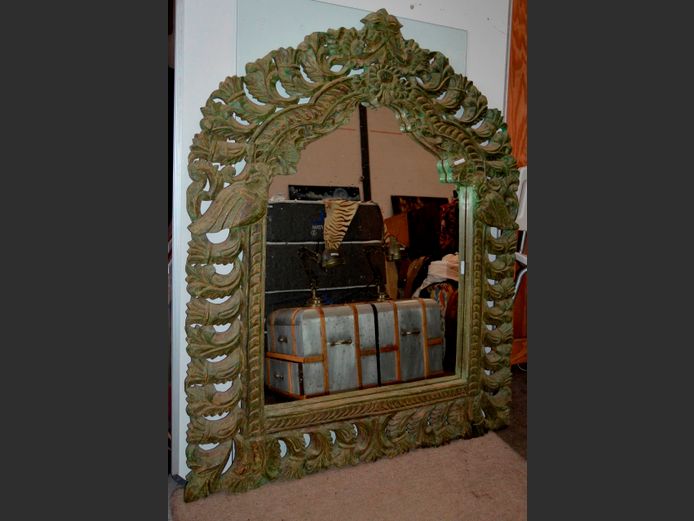INDONESIAN STYLE LARGE CARVED FRAMED MIRROR, 149 x 122cm
