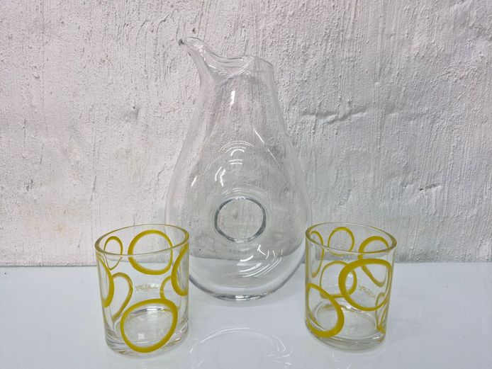 Malfy G.Q.D.I. Italian Gin Cocktail Glasses with Clear Glass Carafe Pitcher