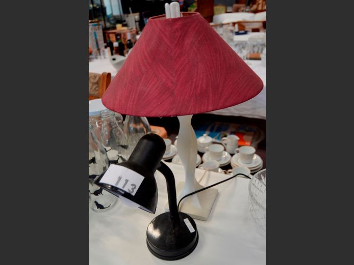 TWISTED LAMP WITH SHADE & AN ADJUSTABLE DESK LAMP, 49cm High & 32cm High