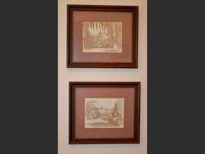 PAIR VINTAGE ETCHINGS, 16 x 12cm