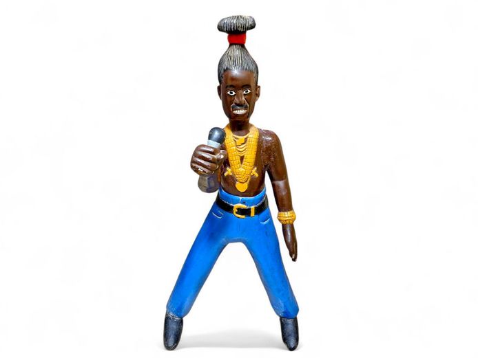 African Hand Carved & Painted Wooden Musician Figurine