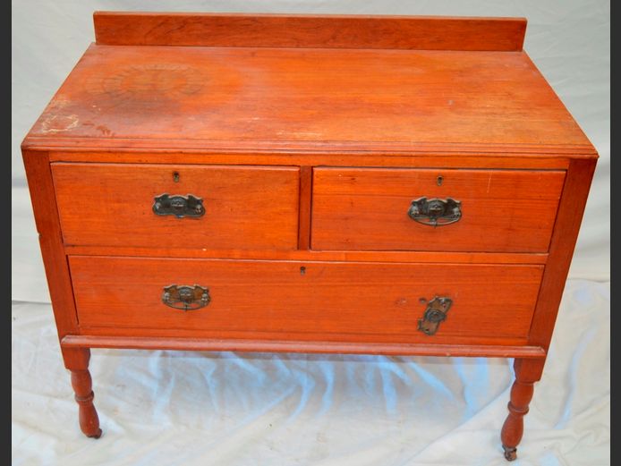 TEAK 2-OVER-1 CHEST OF DRAWERS, 98 x 50 x 78cm [Top needs some attention, 2 Handles needed, splash back loose]