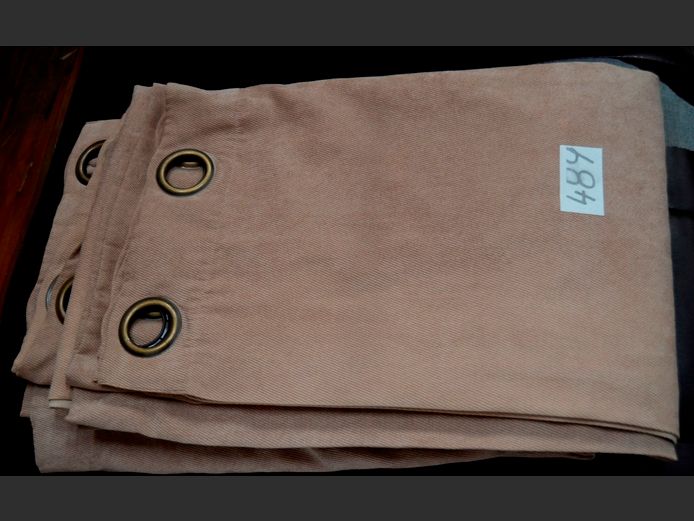 PAIR LIGHT BROWN EYELET CURTAINS