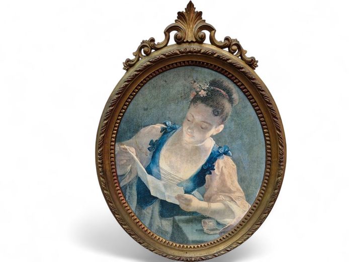 Large Antique Carved Frame with French Jean Raoux Print